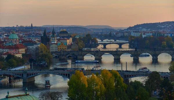 Bridges Prague Vltava River Sunny Day Scenic View Letna Hill — Stock Photo, Image