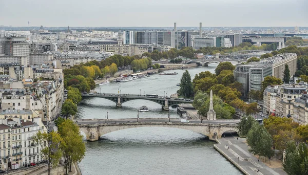 Paris Franciaország Október 2018 Légi Felvétel Szajna Hidak Turisztikai Hajókat — Stock Fotó