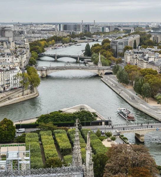 Paris Frankrike Okt 2018 Flygfoto Floden Seine Med Broar Och — Stockfoto