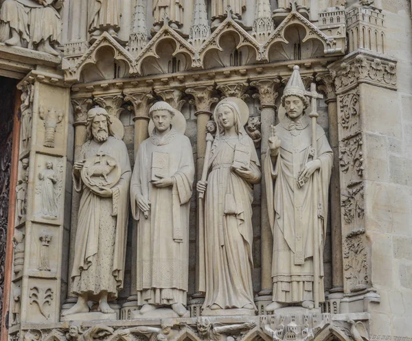 Estátuas Santo Notre Dame Paris Catedral Foi Iniciada 1160 Grande — Fotografia de Stock