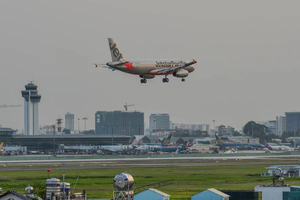 Saigão Vietnã Maio 2018 Avião Airbus A320 Jetstar Pacific Aterrissando — Fotografia de Stock