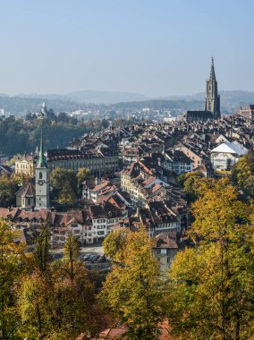 Bern, İsviçre Ortaçağ şehrin havadan görünümü. Bern tarihi eski şehir UNESCO Dünya Miras Listesi 1983 yılında oldu..