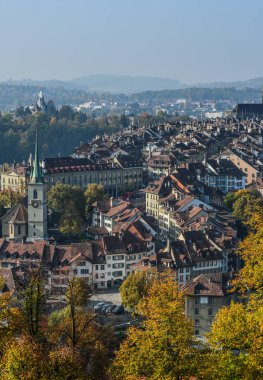 Bern, İsviçre Ortaçağ şehrin havadan görünümü. Bern tarihi eski şehir UNESCO Dünya Miras Listesi 1983 yılında oldu..