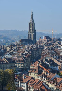 Bern, İsviçre Ortaçağ şehrin havadan görünümü. Bern tarihi eski şehir UNESCO Dünya Miras Listesi 1983 yılında oldu..