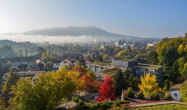 Bern, İsviçre Ortaçağ şehrin havadan görünümü. Bern tarihi eski şehir UNESCO Dünya Miras Listesi 1983 yılında oldu..