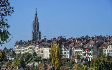 Bern, İsviçre Ortaçağ şehrin havadan görünümü. Bern tarihi eski şehir UNESCO Dünya Miras Listesi 1983 yılında oldu..