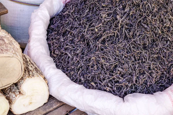 Czarna Herbata Sprzedaż Rynku Obszarów Wiejskich Yangon Myanmar — Zdjęcie stockowe