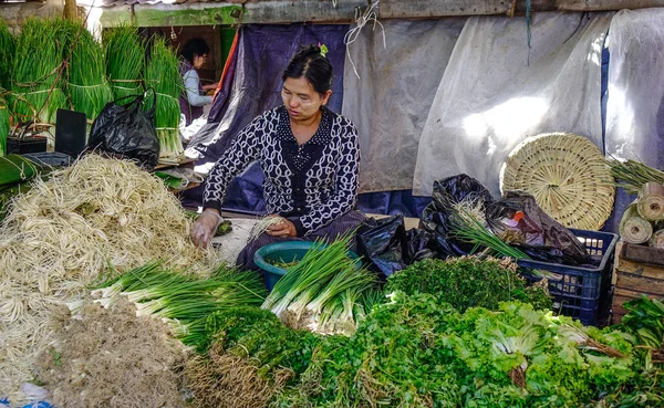 Taunggyi Myanmar Feb 2018 Vendor Selling Vegetable Rural Market Taunggyi — Stock Photo, Image