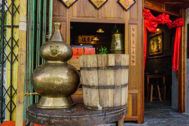 George Town, Malezya - 21 Ağustos 2014. Çin restoranı şehir merkezinde. George Town, İngiliz sömürge binaları, Çin çevrelemektedir ve camiler için bilinen.