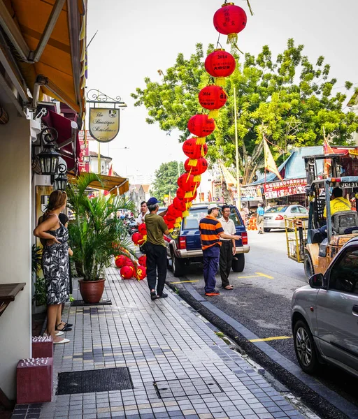 Джорджтаун Малайзия Августа 2014 Года Красные Китайские Фонари Висят Улице — стоковое фото