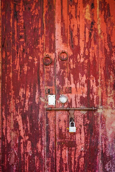 Old Red Wooden Door Lock Old House Penang Malaysia — Stock Photo, Image
