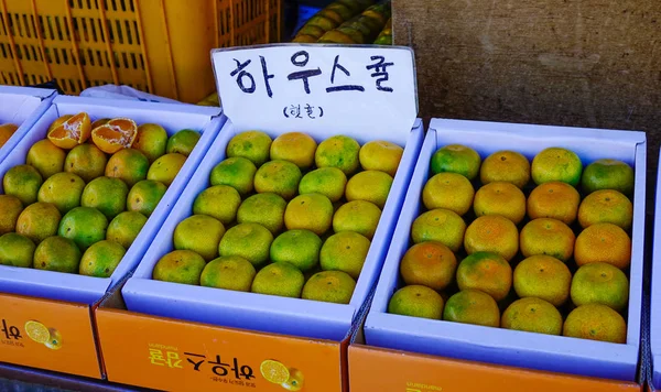 Jeju Jižní Korea Sep 2016 Čerstvé Mandarinky Ovoce Trhu Městě — Stock fotografie