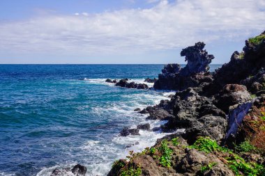 Güzel deniz ve cliff Jeju Adası, Güney Kore.