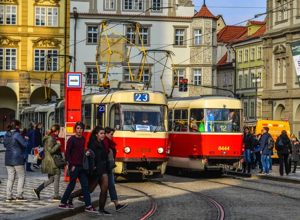 Praga Cechia Ottobre 2018 Tram Retrò Nel Centro Storico Praga — Foto Stock