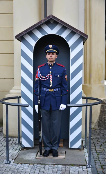 Prague Tchèque Octobre 2018 Garde Uniforme Militaire Poste Château Praha — Photo