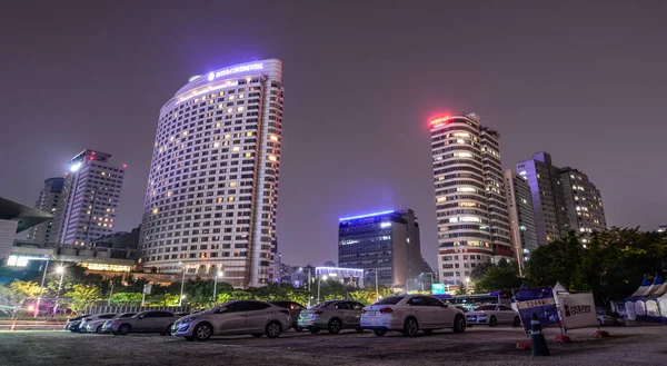 Seul Coreia Sul Setembro 2016 Arranha Céus Noite Distrito Gangnam — Fotografia de Stock