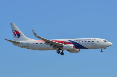 Saigon, Vietnam - 19 Şubat 2019. Malezya Havayolları Tan oğlu Nhat Havalimanı (Sgn) Saigon (Ho Chi Minh City), Vietnam'nda açılış bir Boeing 737-800 uçağı.