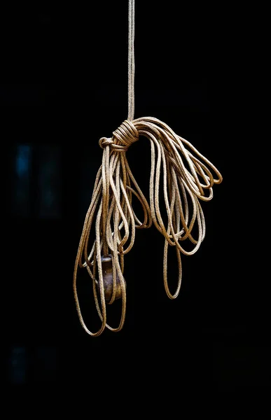 Hanging Rope Knot Black Background Home Related Objects — Stock Photo, Image