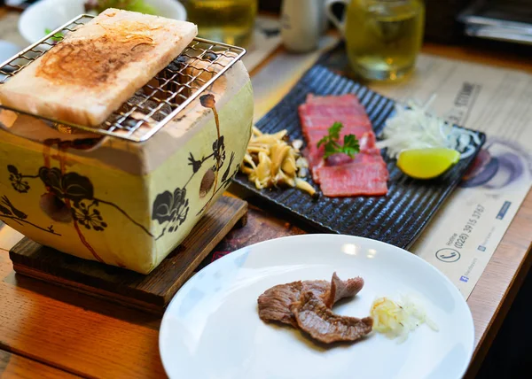 Churrasco Tradicional Defumado Tokachi Wagyu Carne Restaurante Japonês — Fotografia de Stock