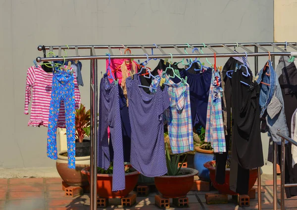 Hanging clothes at rural house — Stock Photo, Image