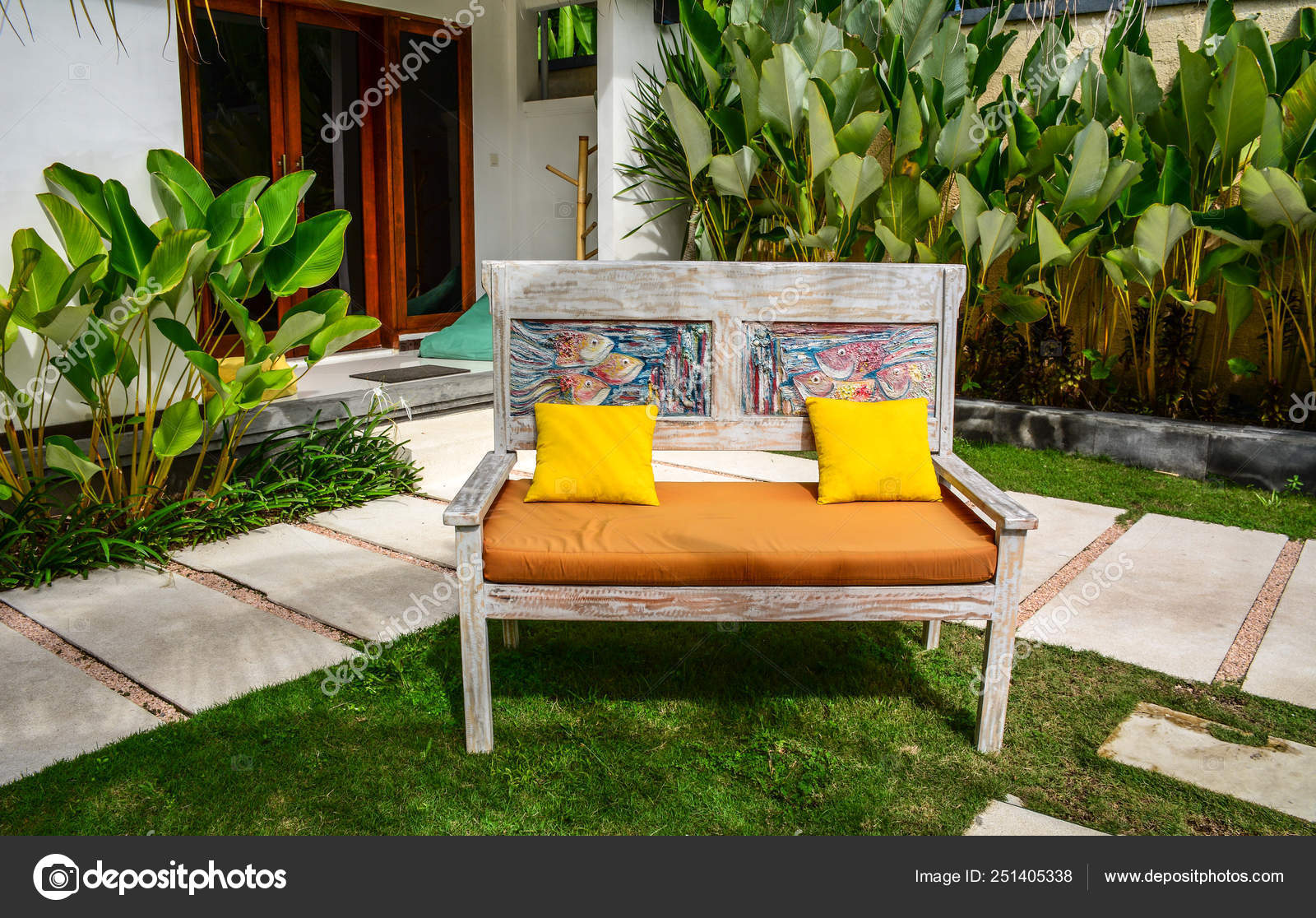 Relaxing Chairs At Garden Of An Eco Resort Stock Photo