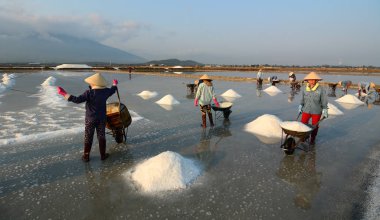 Yaz tuz sahada çalışan insanlar