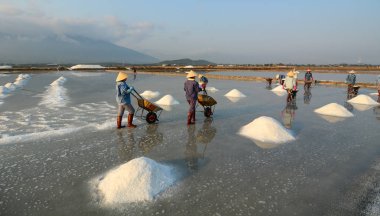 Yaz tuz sahada çalışan insanlar
