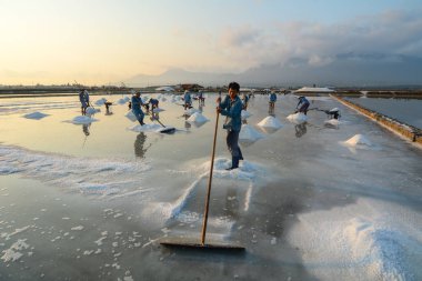 Yaz tuz sahada çalışan insanlar