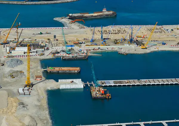 Aerial view of construction on artificial island — Stock Photo, Image