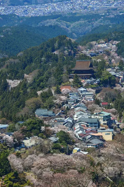 Yoshino Mountain Täckt Körsbärsträd Full Blom Solig Dag Nara Japan — Stockfoto