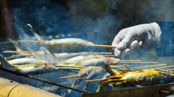Смажена Риба Плиті Вуличний Ринок Yoshino Вишневе Японія — стокове фото
