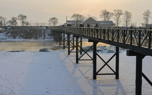 Harbin China Feb 2018 Houten Brug Van Winter Park Harbin — Stockfoto