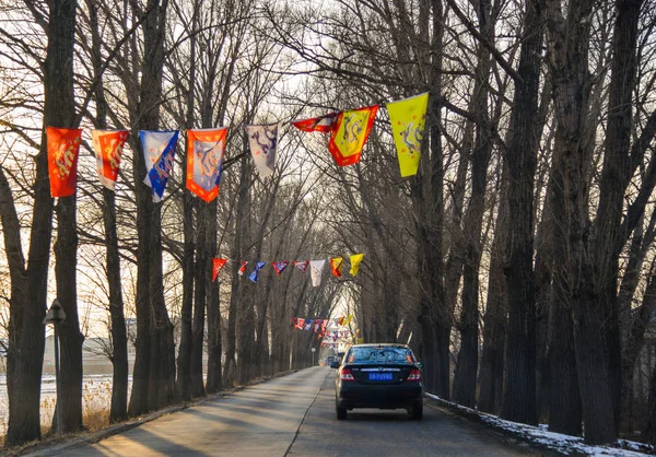 Χαρμπίν Κίνα Φεβ 2018 Αυτοκίνητα Τρέχουν Αγροτικό Δρόμο Στο Χαρμπίν — Φωτογραφία Αρχείου