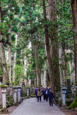 Wakayama, Japonya - 24 Kasım 2016. Yerel halk Wakayama, Japonya'daki Koya Mt. (Koyasan) üzerindeki Okunoin Mezarlığı'nı ziyaret etti.