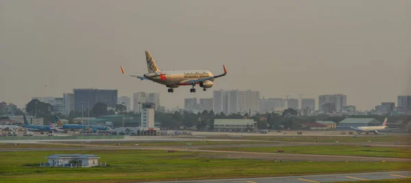Saigon Vietnam Březen 2018 Letadlo Airbus A320 Jetstar Pacific Přistání — Stock fotografie