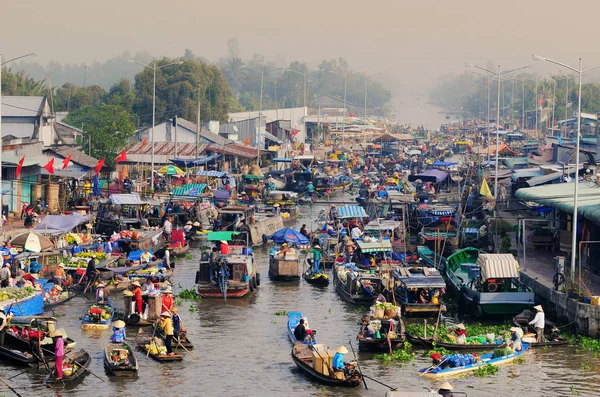 Nga Nam Schwimmender Markt Bei Sonnenaufgang Soc Trang Vietnam Nga — Stockfoto