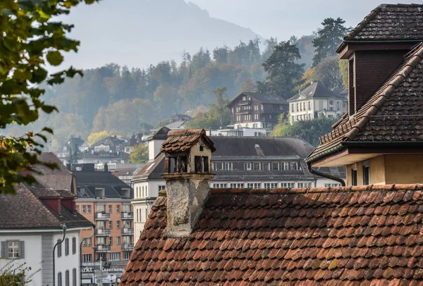 Luzern Tarihi Kasabasında Eski Tuğla Evler Sviçre — Stok fotoğraf