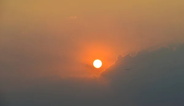 Civil Aircraft Flying Sunset Sky — Stock Photo, Image