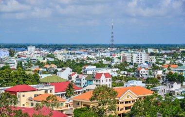 Long Xuyen, Vietnam - 1 Eylül 2017. Long Xuyen, Vietnam'ın havadan görünümü. Long Xuyen, Mekong Deltası'nın en büyük eyaleti dir..