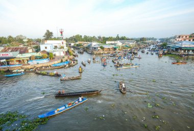 Can Tho, Vietnam - 2 Şubat 2016. Can Tho, Vietnam Cai Rang Yüzer Pazar Görünümü. Bugün faaliyet gösteren çoğu yüzen pazarlar ağırlıklı olarak turistik olarak hizmet.