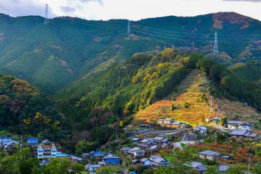Osaka, Japonya - 24 Kasım 2016. Osaka, Japonya'da Koya Dağı'ndaki (Koyasan) küçük bir kasaba. Koyasan Kansai ünlü yerlerinden biridir.