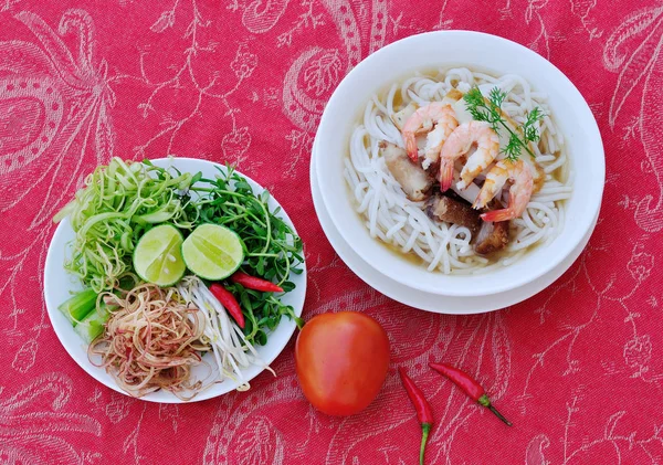 Bun Mam Wietnamski Zupa Makaronem Smażona Wieprzowina Sos Rybny Krewetki — Zdjęcie stockowe