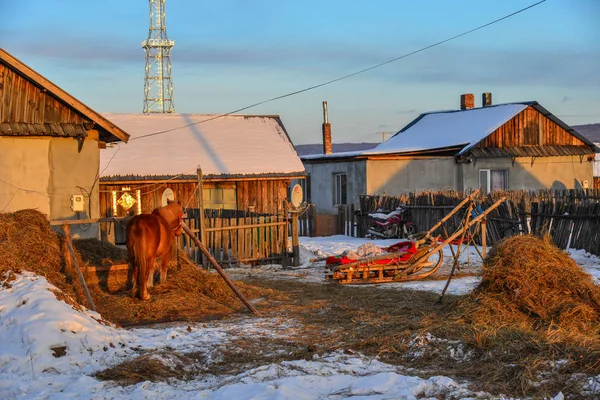 Heilongjiang China Feb 2018 Sneeuw Dorp Winter Provincie Heilongjiang Noordelijkste — Stockfoto