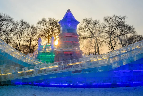 Harbin China Feb 2018 Ice Snow Sculpture Winter Holiday Public — Stock Photo, Image