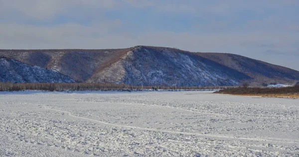 Fiume Delle Nevi Heilongjiang Cina Heilongjiang Condivide Confine Cina Russia — Foto Stock