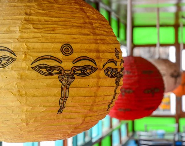 Lanternas Tradicionais Tibetanas Para Decoração Restaurante Local — Fotografia de Stock