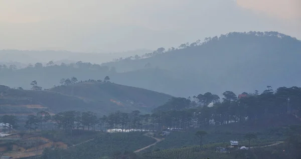 ダラット ベトナムの早朝の霧の山々 — ストック写真