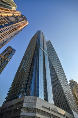 Dubai, Bae - 7 Aralık 2018. Dubai, Bae'deki Finance District'teki modern binalar. Dubai dünyanın en hızlı büyüyen ekonomilerinden biridir.