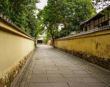Kyoto, Japonya'da eski kentteki antik bahçenin taş yolu.