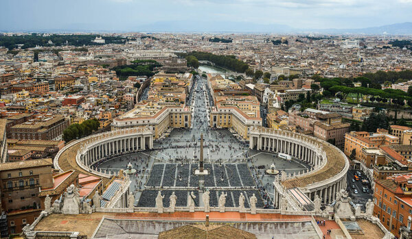 Vatican - Oct 14, 2018. Aerial view of the Saint Peter Square of Vatican City. View from top of the Saint Peter Basilica.